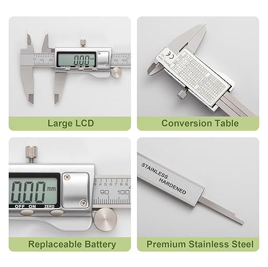 All-Metal Digital Caliper 0-12" Measuring Tool, Micrometer Caliper with Auto-Off Feature, Interchangeable Between inches and millimeters for DIY/Household and 3D Printing