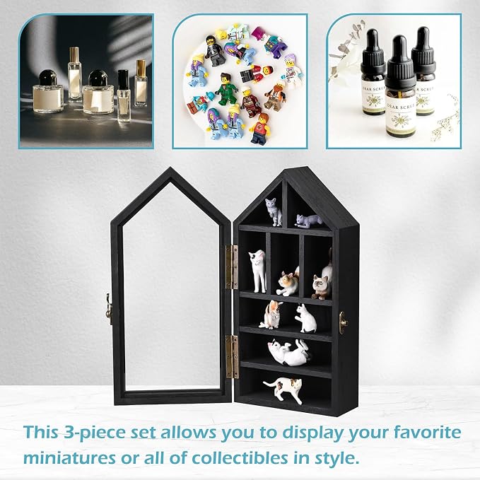 Ikee Design 3 Pcs Set Wall-Mounted House-Shaped Wooden Shadow Cubby Box Display - Image 5