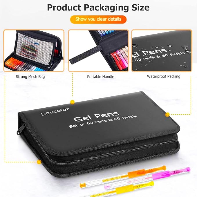 Soucolor 120 Pack Gel Pen 60 Glitter & 60 Refillss - Image 7