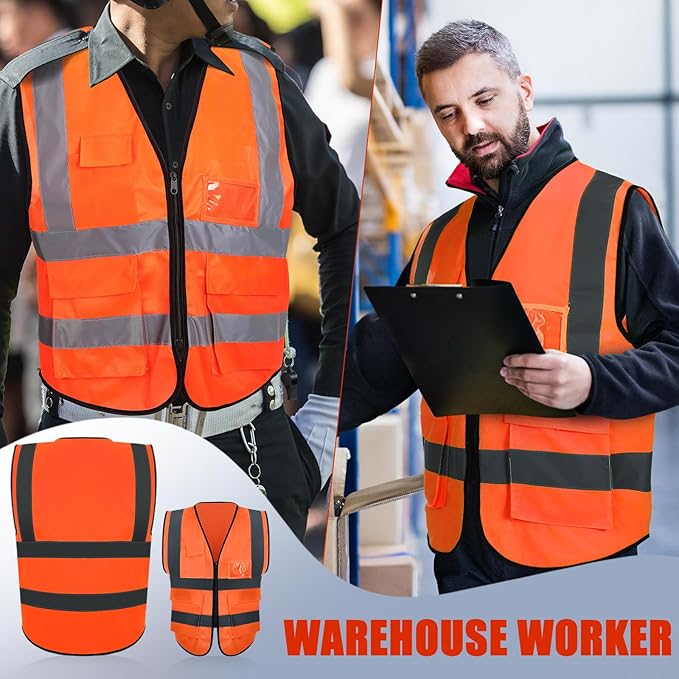 Leumoi 30 Pack Reflective Safety Vest with Pockets and Zipper High Visibility Vest for Women Men Work