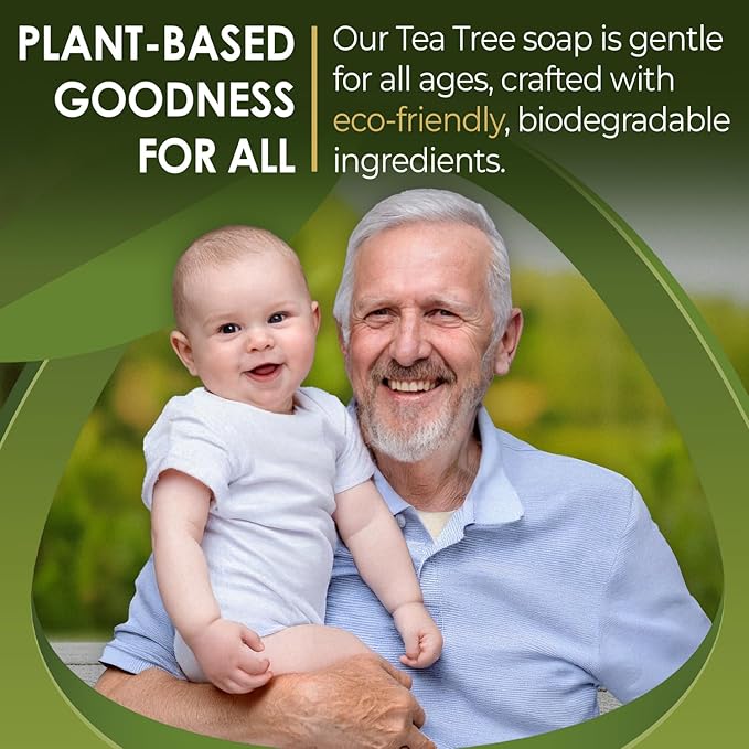 Tea Tree Bar Soap for Men and Women, Made with Organic Ingredients, Handmade in the USA, Moisturizing and Therapeutic for Face/Body, Soap Bar for Sensitive Skin