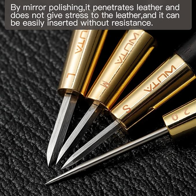 WUTA Round Shape Stitching Awl Ebony Blackwood Handle Leather Craft Sewing Awl Handmade Sewing Tools DIY Stitcher Taper,Round 1pcs