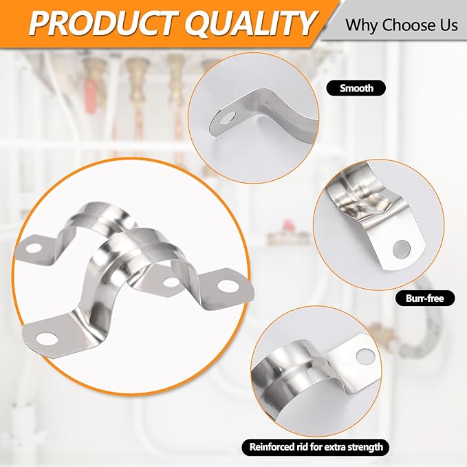 40PCS M50 Stainless Steel Rigid Pipe Strap for 2 Inch Hose OD, Rigid Pipe Strap, 2 Holes Cable U Bracket, Tube Strap Tension Clips, U-Tube Clamp