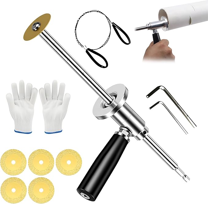 Inside Pipe Cutter for PVC Pipe, Inside Pipe Cutter, Stainless Steel Plumbing Internal Plastic Hose Cutting Tool with Grit Cutting Wheel & Handle 7" Adjustable Cut Depth