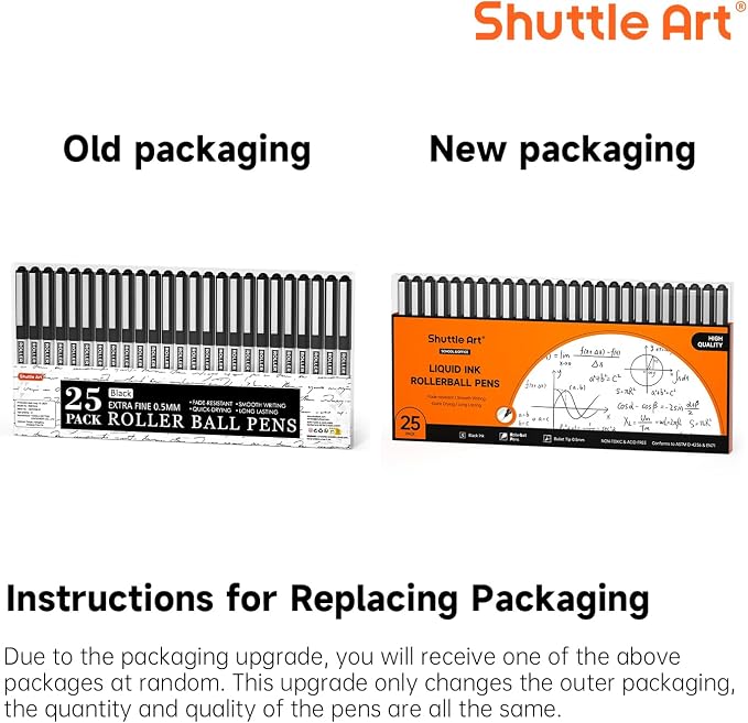 Shuttle Art RollerBall Pens, 25 Pack Black Fine Point Roller Ball Pens - Image 8