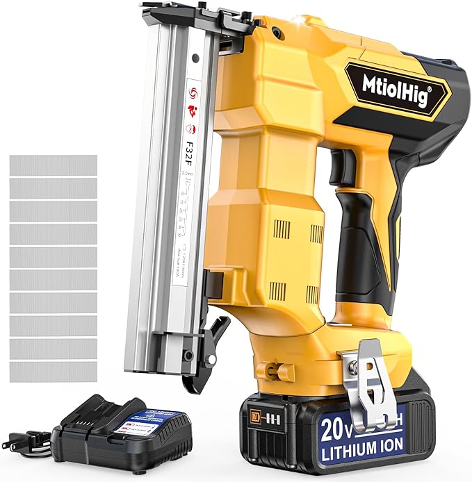 Cordless Brad Nailer Compatible with Dewalt 20V Battery, 18 Gauge 5/8 to 1-1/4 Inch Nail Gun with 1 x 3.0Ah Rechargeable Battery, Powered Electric Tool Set Brushless Motor 2 Modes