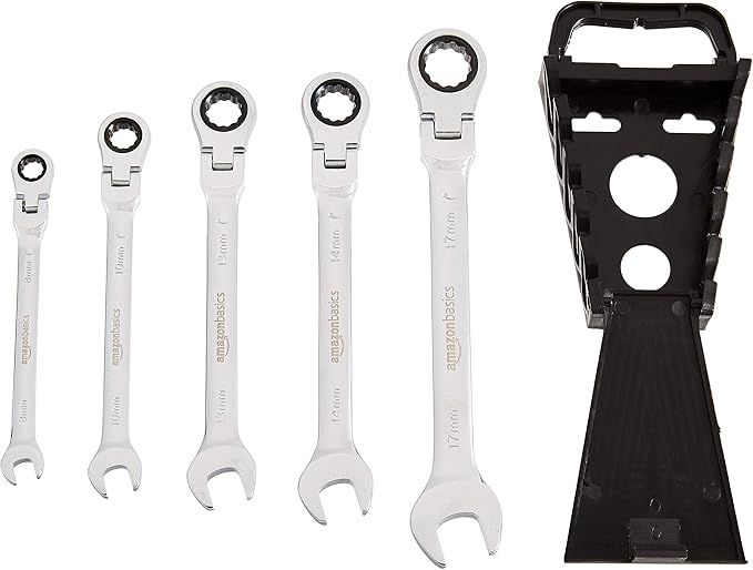 Amazon Basics Ratchet Wrenches Set, Flexible Metric Flex Head, 5-Piece