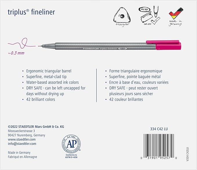 STAEDTLER triplus Fineliner 60pc Felt-Tip Pen Set: 0.3mm Assorted Colors - Image 2