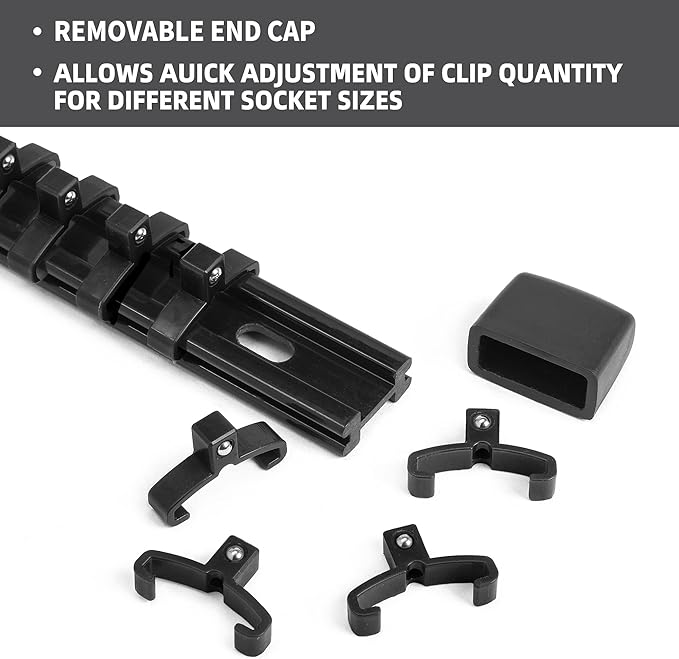 Socket Organizer Drive ABS Tools - Black Socket Holder, Premium Quality 3 Pieces Socket Holders Kit 1/4-Inch x 16 Clips, 3/8-Inch x 15 Clips, 1/2-Inch x 12 Clips(3PC,Black)
