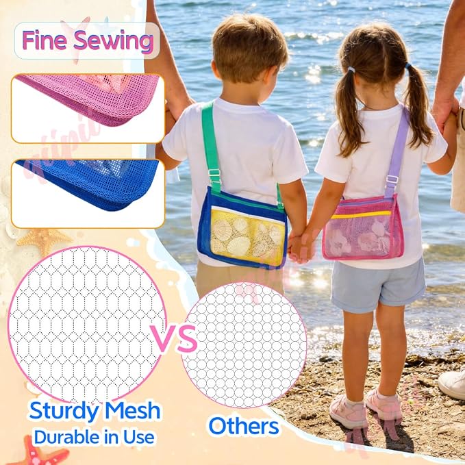 qiipii 2 Pack Beach Mesh Bag Shell Collecting Bag Beach Sand Toy Bags - Image 5