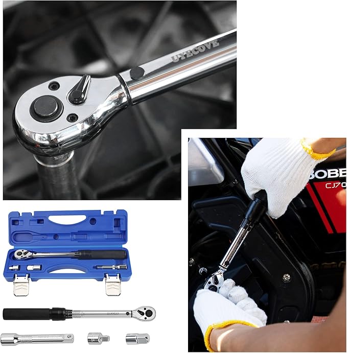 3/8-Inch Drive Click 3/8 Torque Wrench 4 Pcs Set, 10~45FT/13.5-61N.m, Torque Wrench 3/8 with Extention Bar, 3/8'' to 1/2'' Adaptor and 3/8'' to 1/4'' Adaptor
