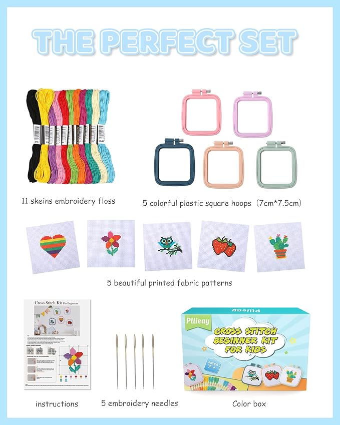 Pllieay 5PCS Cross Stitch Kits for Beginners for Kids 7-13, Includes 5 Project - Image 2