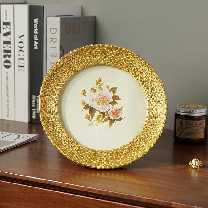Cuspin 6x6 Round Picture Frame, Vintage Gold 6 inch Circle Frame Rattan - Image 9