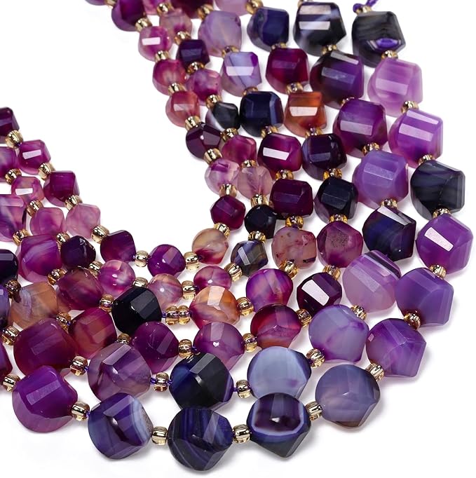 42pcs Natural Purple Striped Agate Stone Beads by Yochus