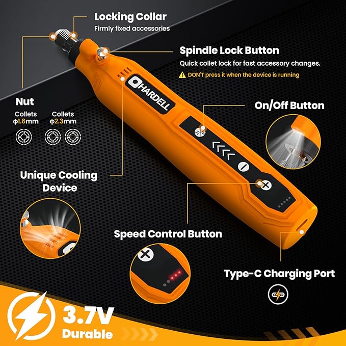 HARDELL Cordless Rotary Tool 3.7V 5-Speed Universal Chuck 71 Accessories | USB - Image 2