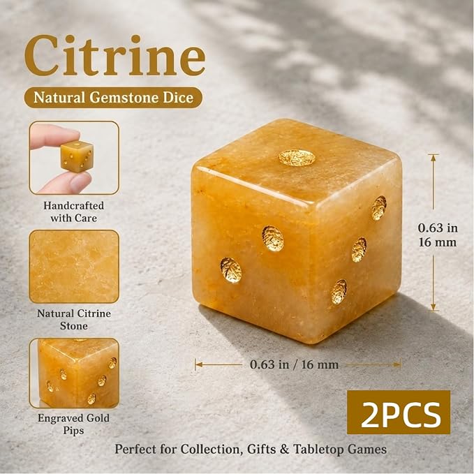 2PCS Crystal D6 Dice, 16mm Natural Gemstone Mahjong Dice Set Stone Dice - Image 3
