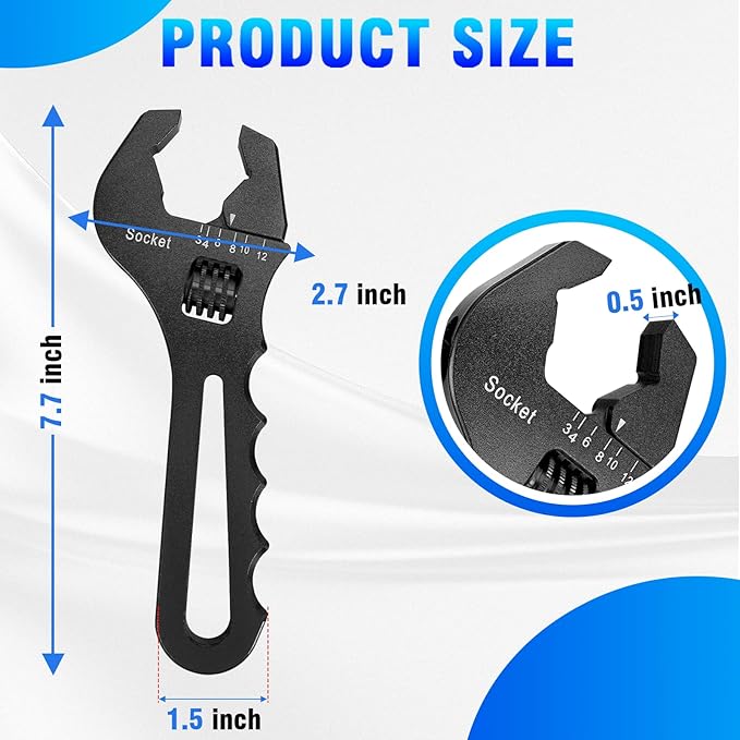 AN Hose Fitting Adjustable Wrench 3AN-12AN Lightweight Aluminum (Black-Non-Marring)