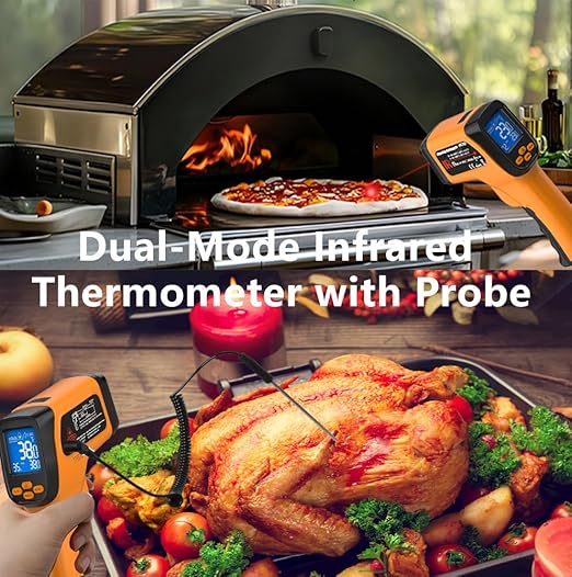 Infrared Thermometer Gun -58°F to 1472°F, 12:1 Laser Temperature Gun with -58°F to 572°F K-Type Probe, Dual-Mode Thermometer Guns Suitable for Cooking & Industry Measurements