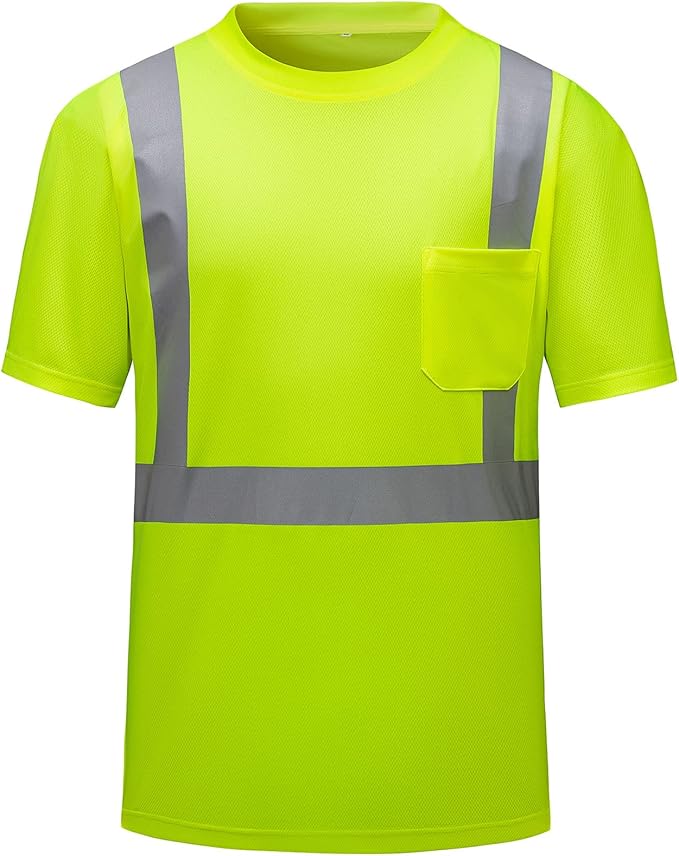 High Visibility Shirts Quick Dry Safety T Shirts with Reflective Strips and Pocket Short Sleeve Mesh Hi Vis Construction Work Class 2 Shirt for Men/Women Lime,5XL
