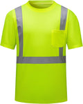 High Visibility Shirts Quick Dry Safety T Shirts with Reflective Strips and Pocket Short Sleeve Mesh Hi Vis Construction Work Class 2 Shirt for Men/Women Lime,Medium