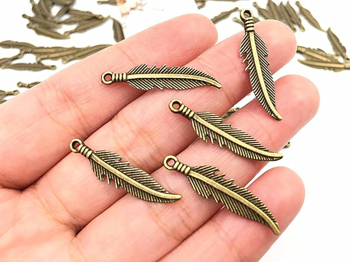 ALIMITOPIA 100pcs Alloy Feather Charms Pendants Easter Angel Wing Feather - Image 3