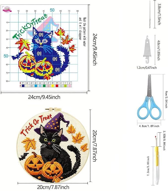 Zhenging Halloween Cross Stitch Kit w/Haunted House, Tassel | DIY Halloween - Image 3