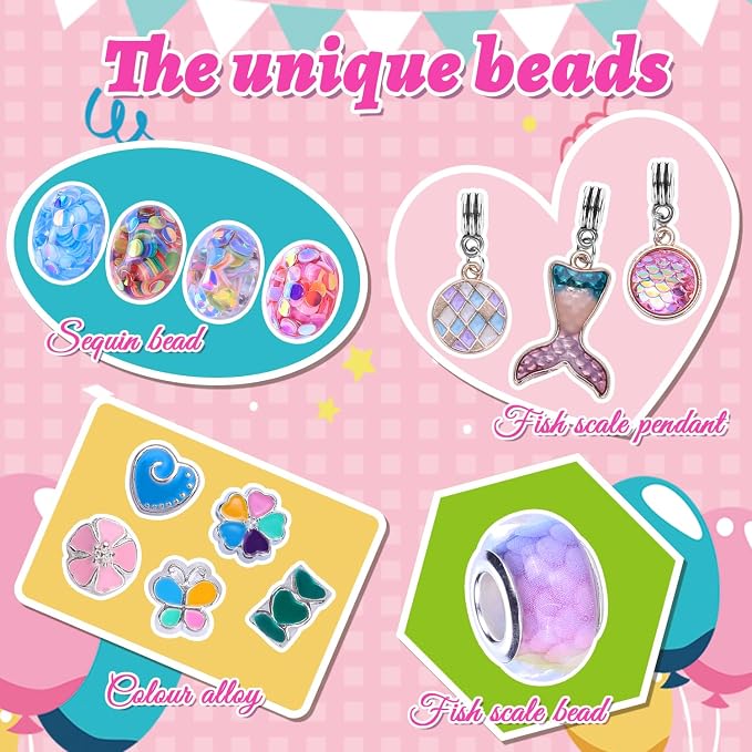 AIPRIDY Charm Bracelet Making Kit, Unicorn Mermaid Crafts Gifts Set Can - Image 4