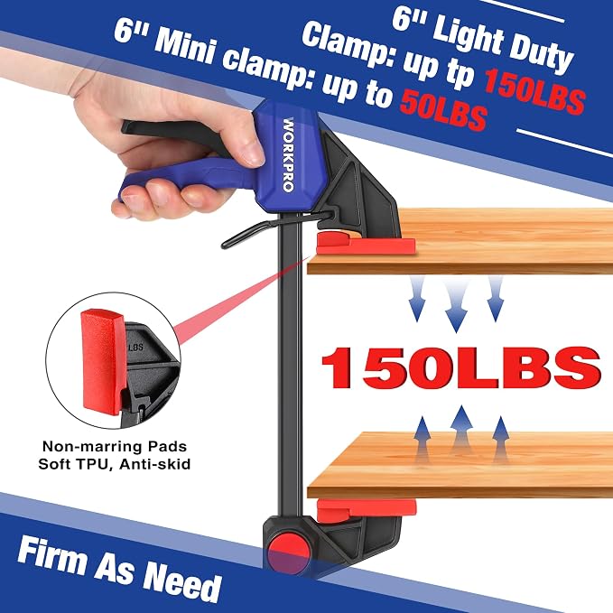 WORKPRO Mini Bar Clamps for Woodworking, 6-Inch Light-Duty Quick-Change Wood - Image 2