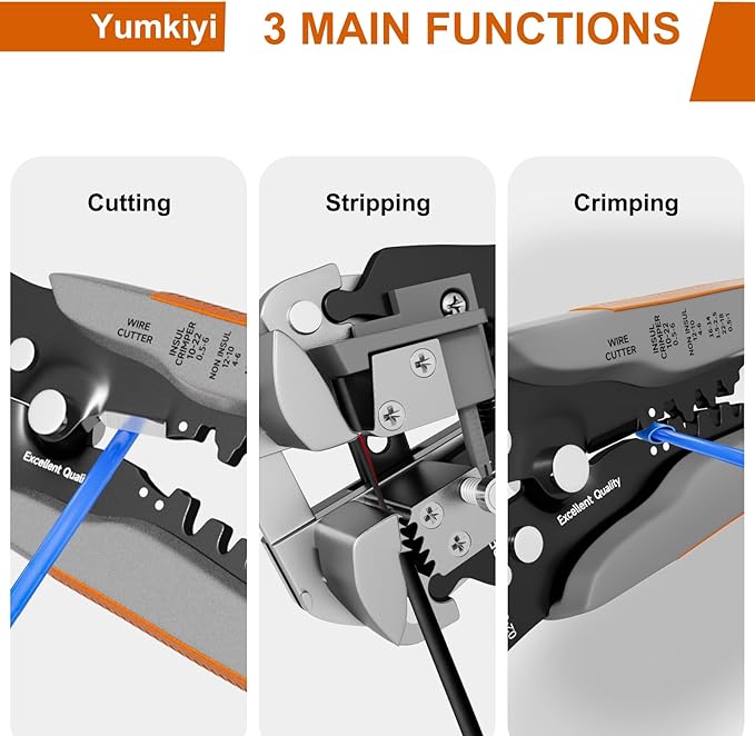 Self-Adjusting Wire Stripper Tool, 3 in 1 Stripper/Cutter/Crimping, Heavy Duty Automatic Electrical Wire Strippers for AWG24-10,Quick Strip with Cutters & Crimper