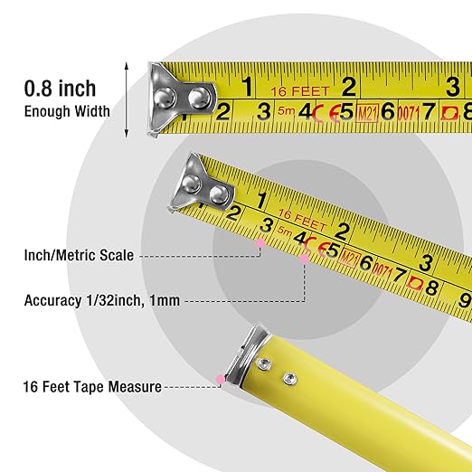 WORKPRO 16FT Pink Tape Measure, Inch/Metric Easy Read Measuring Tape, Retractable Lightweight Measurement Tape Accuracy 1/32, 1mm for Engineer,with Thumb Lock, Belt Clip, Rubber Protective Casing