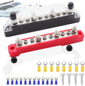 150A 12V Bus Bar Marine, 1/4" Power Distribution Block, Battery Buss Bar, Automotive Busbar Terminal Block for Car and Boat, 4 x 1/4" (M6) Posts, 6 x #8 (M4) Screws Terminals (Black+Red)