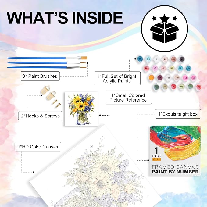Yezavesu Flower Framed Paint by Numbers Kit - Image 4