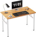 Need Small Folding Computer Desk, 39.4 Inch Writing Table, Teak & White | by Need