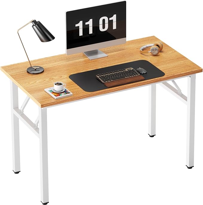 Need Small Folding Computer Desk, 39.4 Inch Writing Table, Teak & White | by Need