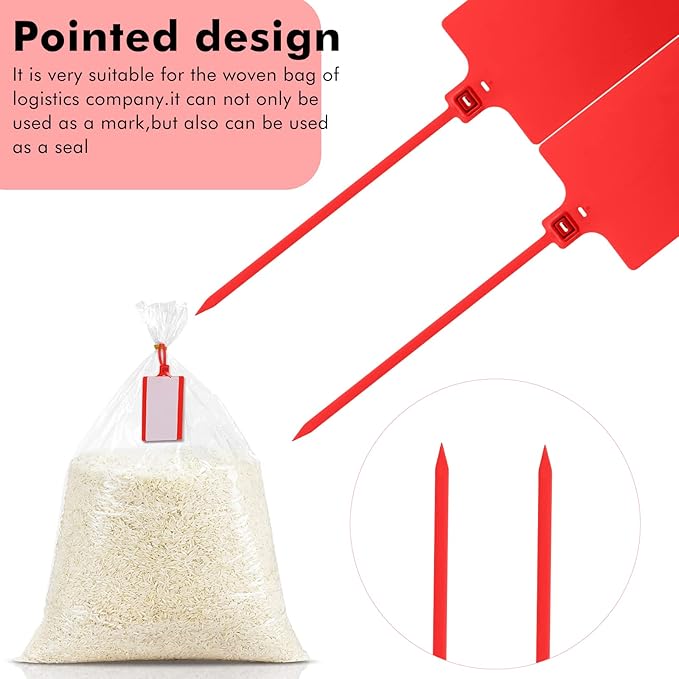 Pajean Waterproof Plastic Tags with Marker Pens and Sticker Labels, Self Locking Bag Writable Tags with Wire Cable Ties for Luggage(Red,50 Pieces)