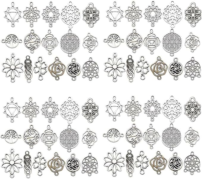 WOCRAFT 120pcs Antique Silver Flower Connector Charms by WOCRAFT