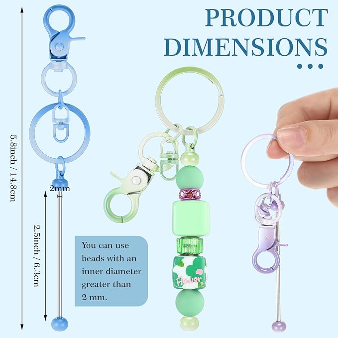 Tondiamo 12 Pcs Beadable Keychains Bars Bulk Blank Beaded Metal Keychain - Image 4