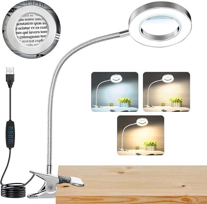 10X Magnifying Glass with Light, Clip on Mganifier with Light, 48 LED Desk Lmap by NZQXJXZ