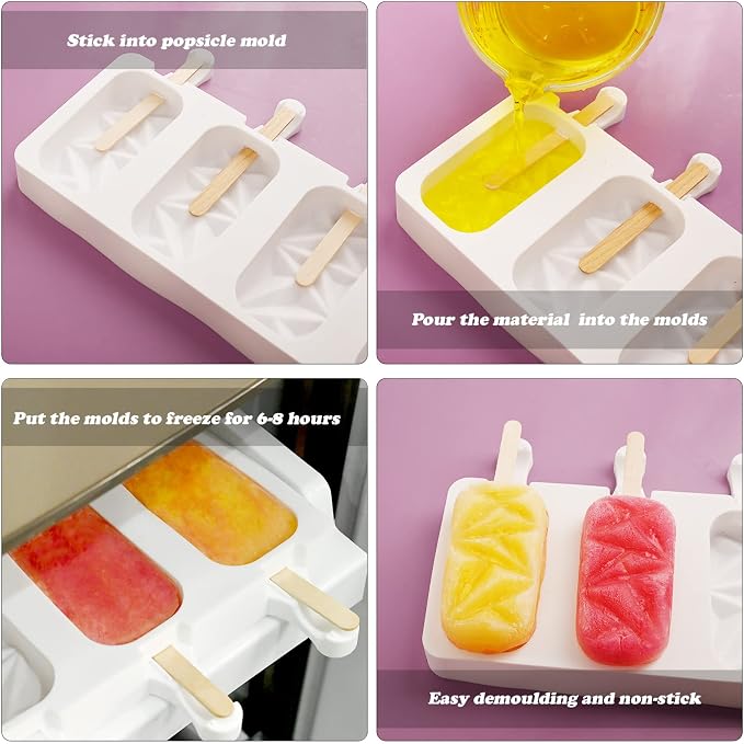 Sakolla 2 Pack Silicone Popsicle Molds, 4 Cavities Diamond Ice Cream Molds - Image 5