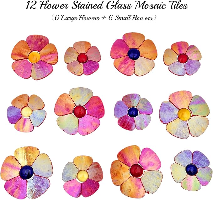 Esweny 12 Flower Stained Glass Mosaic Tiles - Image 3