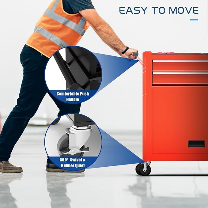 8-Drawers Large Tool Chest, 2-in-1 Detachable Garage Rolling Tool Box Metal Tool Storage Cabinet Removable Lockable Tool Cart with Wheels and Drawers