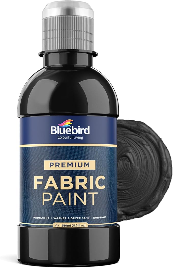 BLUEBIRD Fabric Paint, Lamp Black, 8.5 Fl Oz, Permanent Fabric Paints by BluebirdArts