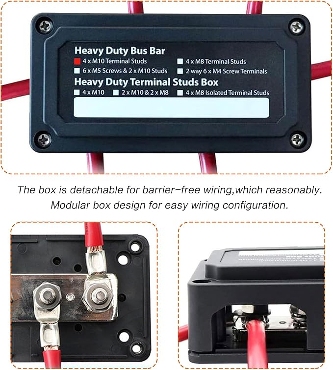 300A Bus Bar Box Nickel Plated Brass Power Distribution Block with 4xM8 (5/16 inch) Terminal Studs Negative Ground Battery Junction Block Buss Bar with Cover DC12 24 48V for Trailer Marine