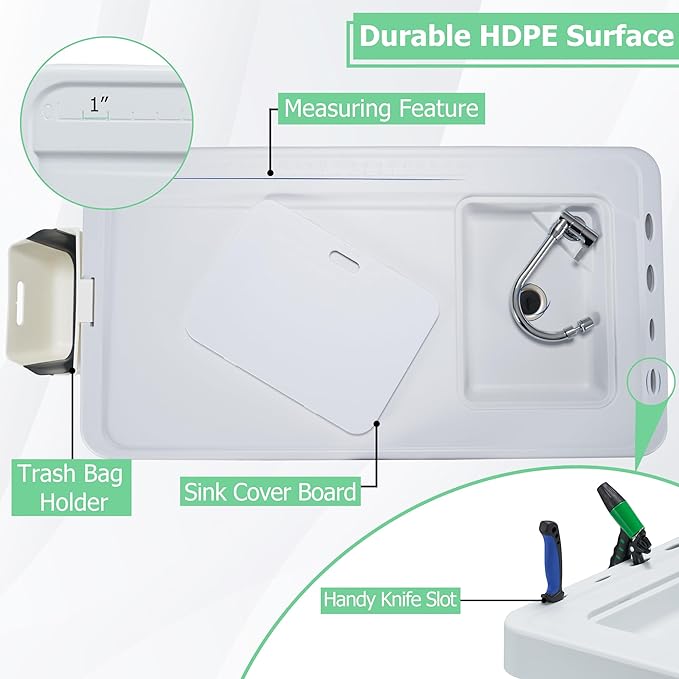 Dragosum Outdoor Sink Fish Cleaning Table Portable Camping Table with Faucet Hose Hook Up Grid Rack, Fish Fillet Camping Sink Table, Fish Cleaning Kit for Picnic Beach Patio