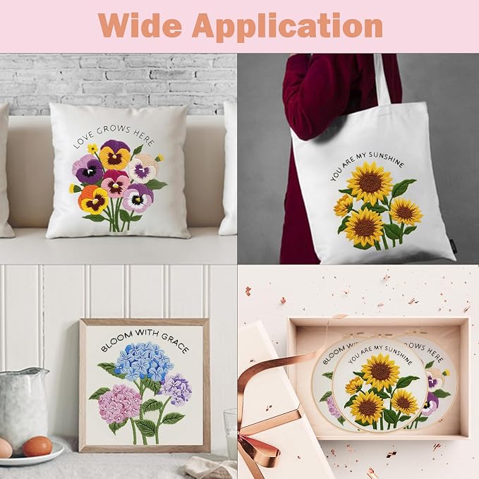 Nuberlic 3 Pack Embroidery Kit for Beginners, Floral Cross Stitch Kit | - Image 7