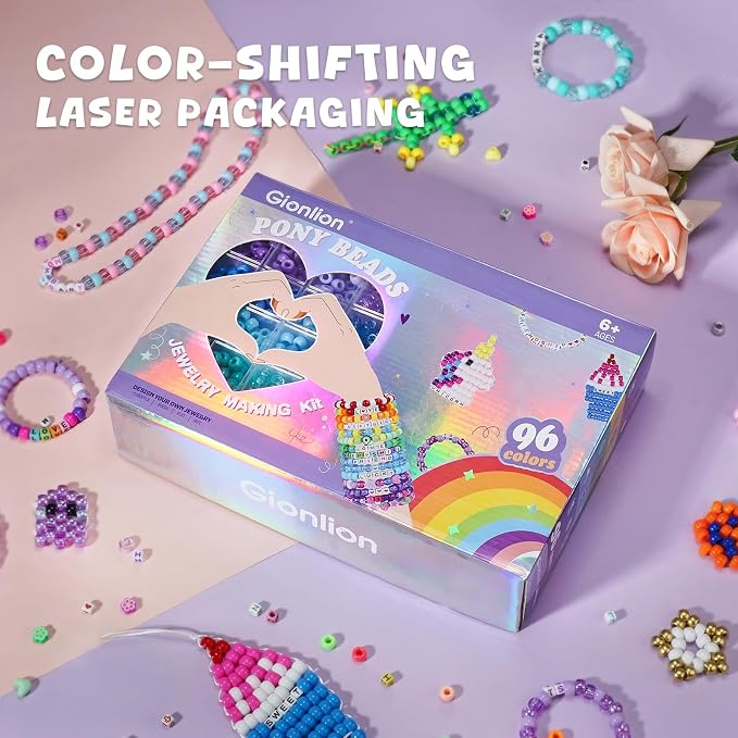Gionlion 96 Colors 3550 Pcs Pony Beads Bracelet Making Kit, 5 Boxes Friendship - Image 6