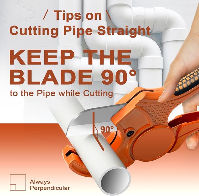 Kerry PVC Pipe Cutter, Up to 2-1/2" O.D. Ratcheting Heavy-Duty PEX POLY PE Plastic Hoses and Plumbing Tube Cutting Tool, Stainless Steel Blades, Thicken Aluminum Body Efficient Extended Handle