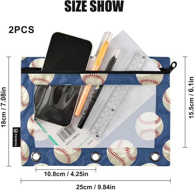 Baseballs Ball on Blue Pencil Pouch - Image 3