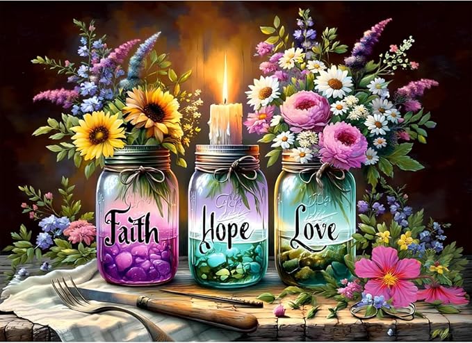 MYBISYMQQ Faith, Love Cross Stitch Kits, Stamped Cross Stitch Kit by Unknown