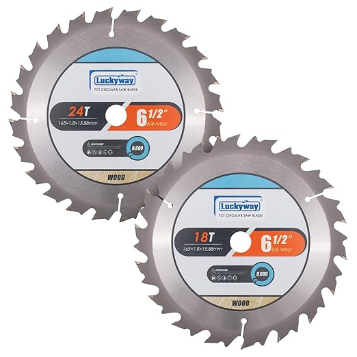 Luckyway 2-Pack 6-1/2 Inch 18T&24T Framing with 5/8 Inch Arbor TCT Circular Saw Blade for Cutting Wood